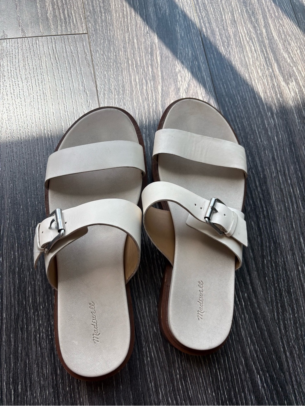 Madewell White Leather Buckle Slide Sandals -100% leather upper
